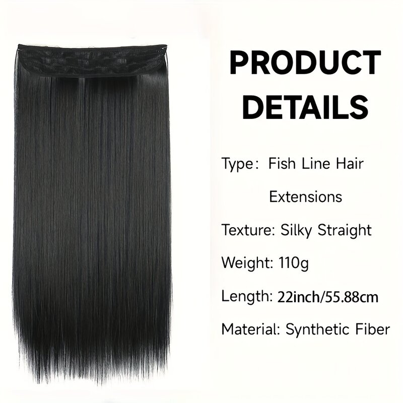 Extensión de cabello sintético sin Clip para mujer, cabello falso Invisible, línea de pescado recta de hueso sedoso, peluca elegante, 22 pulgadas