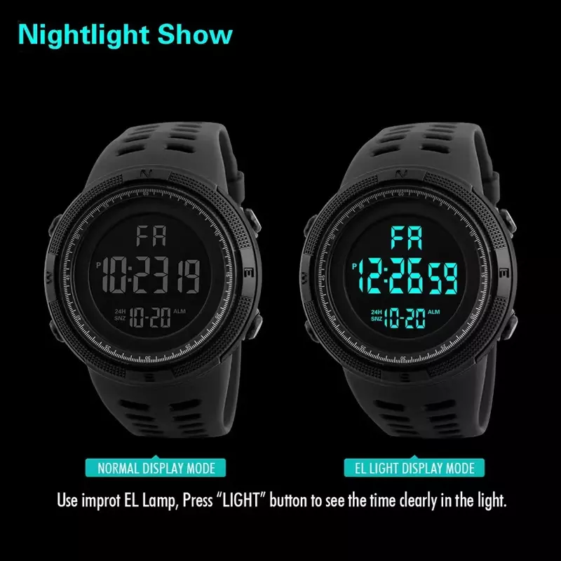 Новинка 1251, многофункциональные часы с будильником, водостойкие цифровые часы Chrono 5Bar, мужские часы для спорта на открытом воздухе, мужские часы