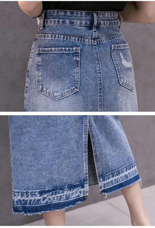 Korean Casual Split Denim Skirt For Women Spring Summer Slim Cowboy Skirt Wrapped Hips High Waisted A-line Short Jeans Skirts