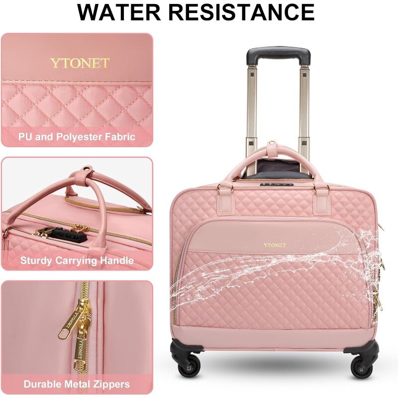 Портфель на колесиках 17,3 дюйма с замком TSA, Компьютерная сумка на колесиках, сумка на колесиках для путешествий, бизнеса, работы, розовый цвет