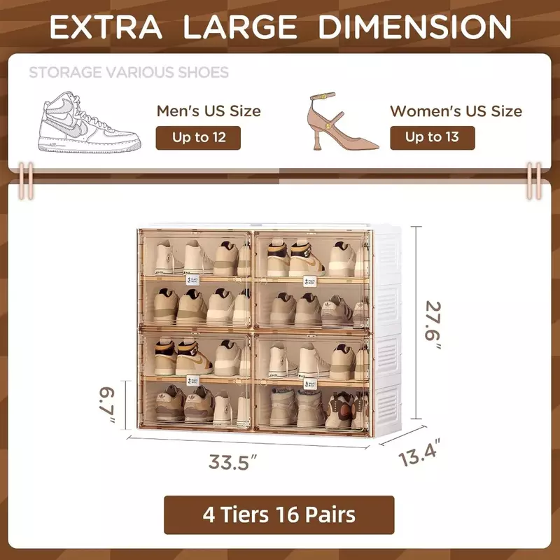 Furniture Portable Shoe Rack Organizer for Closet Entryway Large Plastic Storage Containers Bins With Lids 4 Tiers 16 Pairs Room