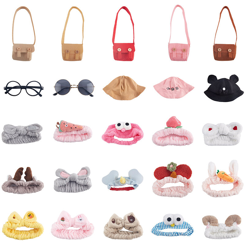 Diadema, sombrero, bolsa brillante para LaLafanfan Cafe Duck Dog, ropa de muñeca de felpa, diadema, accesorios para muñecas de juguete de felpa de 30cm