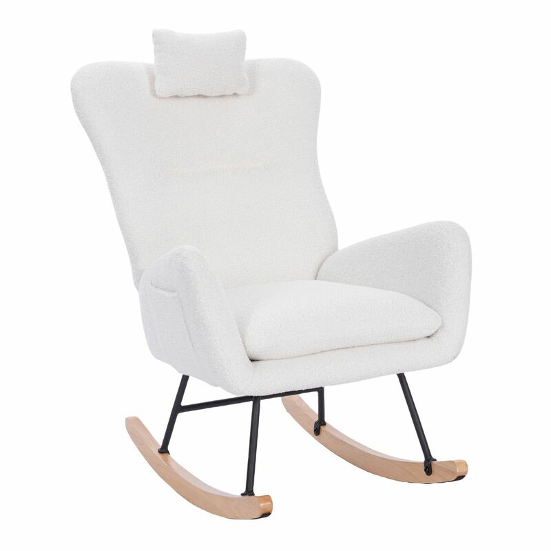Teddy solutions.com-Chaise à bascule pour pépinière, meuble confortable pour salon et chambre à coucher, blanc