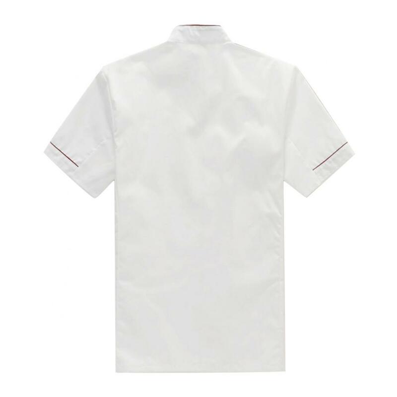 Uniforme de trabalho de chef garçom trespassado manga curta para homens, camiseta de restauração, blusa para cozinha, restaurante, food service