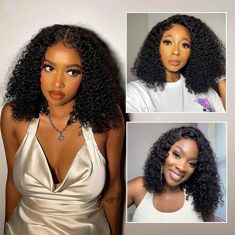 Wear and Go Glueless Wig Short Bob Wig Kinky Curly 13x4 Lace Front Human Hair Wigs Pre Plucked Deep Water Wave Curly Frontal Wig