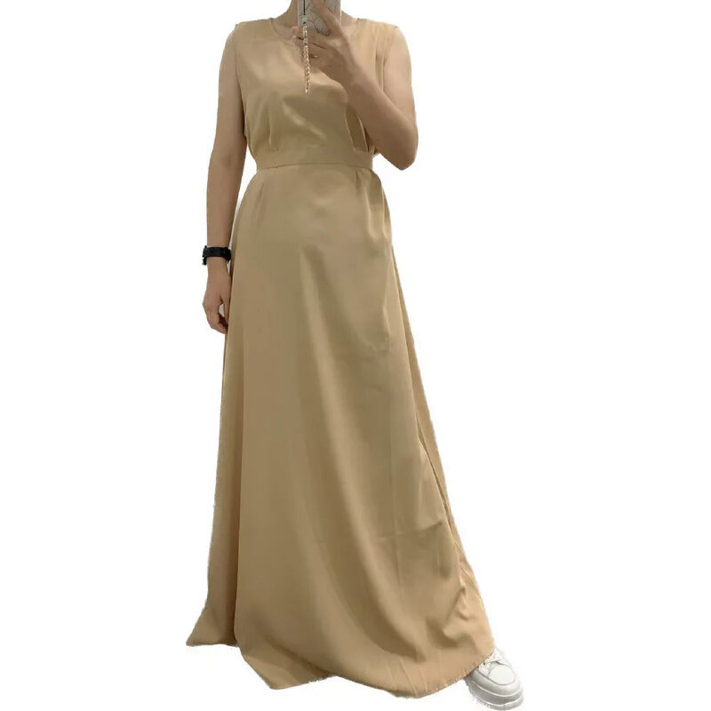 Vestido interior liso bajo Abayas Falda larga chaleco sin mangas una línea de moda para mujer Dubai Turquía Color liso árabe islámico ropa