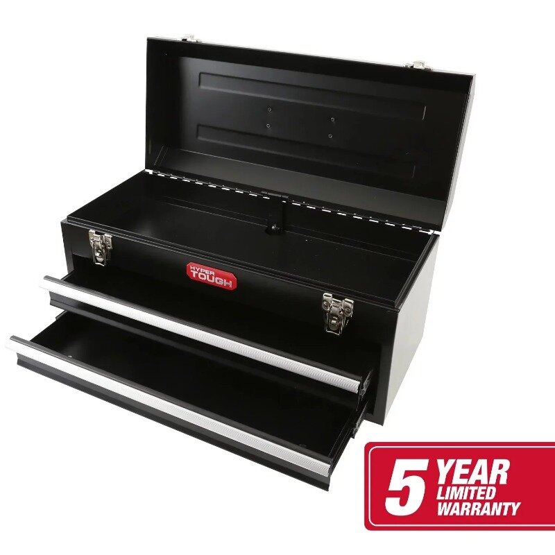 Супер жесткий 20-дюймовый ящик для инструментов с 2 ящиками, ящик для инструментов с откидной крышкой, черный ящик для инструментов для гаража, органайзер | США | Новинка