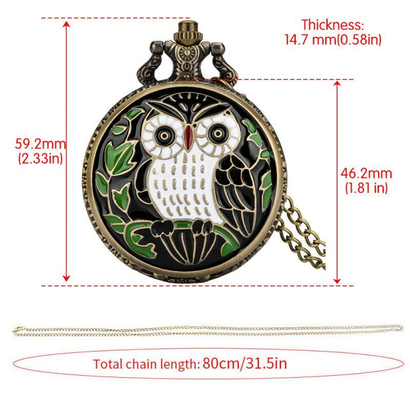 2023 antik indah desain burung hantu Retro Drop lem kalung Full Hunter Quartz wanita saku jam tangan angka Arab Dial liontin hadiah