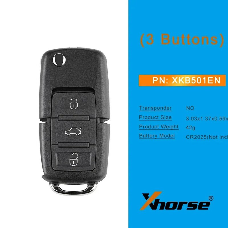 Xhorse-B5 Flip Wire chave remota, 3 botões, XKB501EN, 5pcs por lote