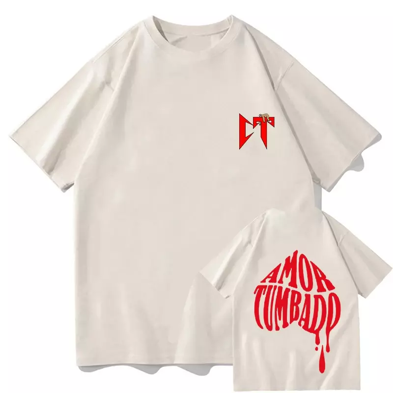 Natanael Cano Amor Tumbado T-shirt kasual Fashion Korea ukuran besar Hip Hop pria wanita tshirt motif Sloth CT merah