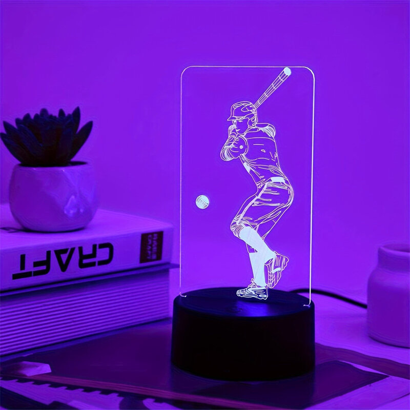 Bejsbolista 3D światło nocne LED z iluzją dotykową 7/16 lampa stołowa USB zmiana kolorów na prezent do dekoracji biurko do pracy w domu
