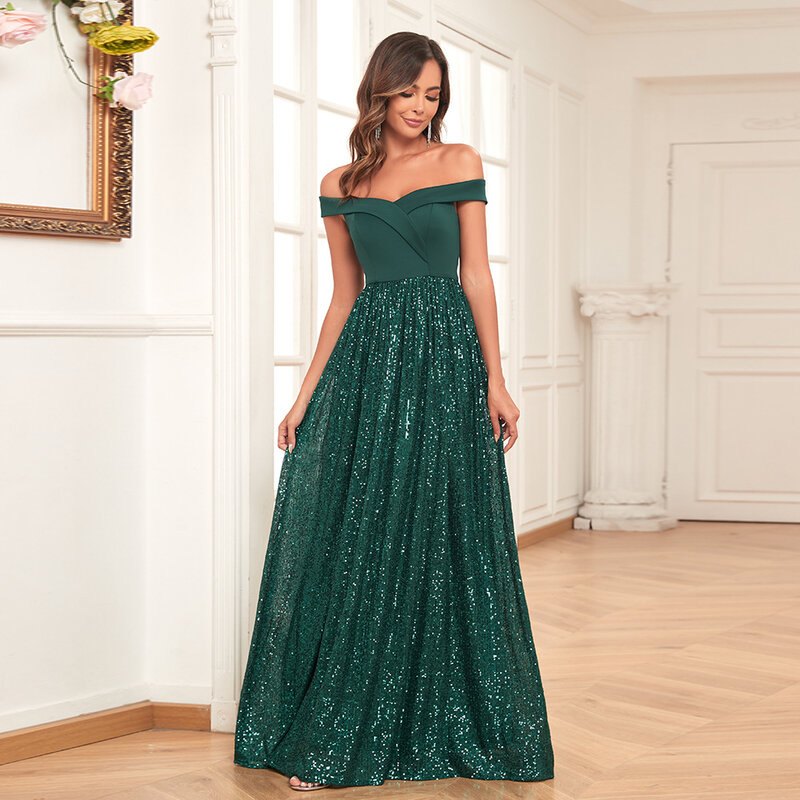 Damska elegancka patchworkowa suknia wieczorowa z cekinami na jedno ramię z w pełni pokryte tylnym sukienka na zamek