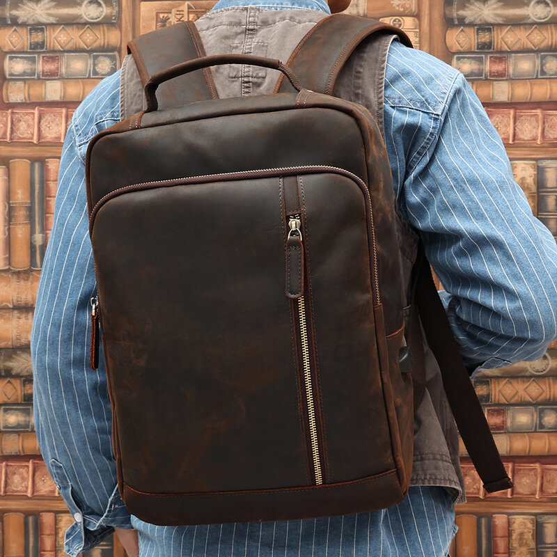 Рюкзак мужской из натуральной кожи, 15,6 дюйма, с отделением для ноутбука