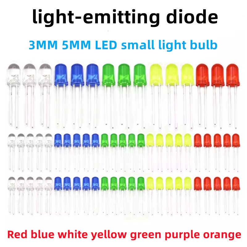 LED 소형 전구 LED 발광 다이오드, F3F5, 빨간색 녹색 노란색 파란색 흰색, LED 구슬 표시등, 3mm 및 5mm