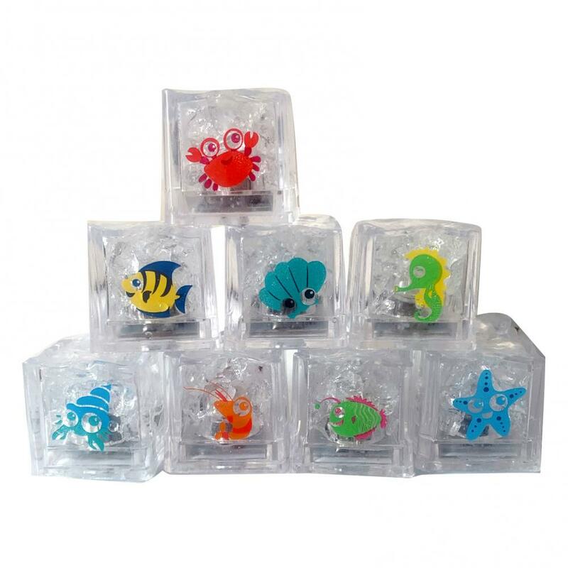 Dropshipping!!! Cubos de gelo luminosos para crianças, animal bonito print, brinquedos coloridos LED light, brinquedos de banho, 8PCs