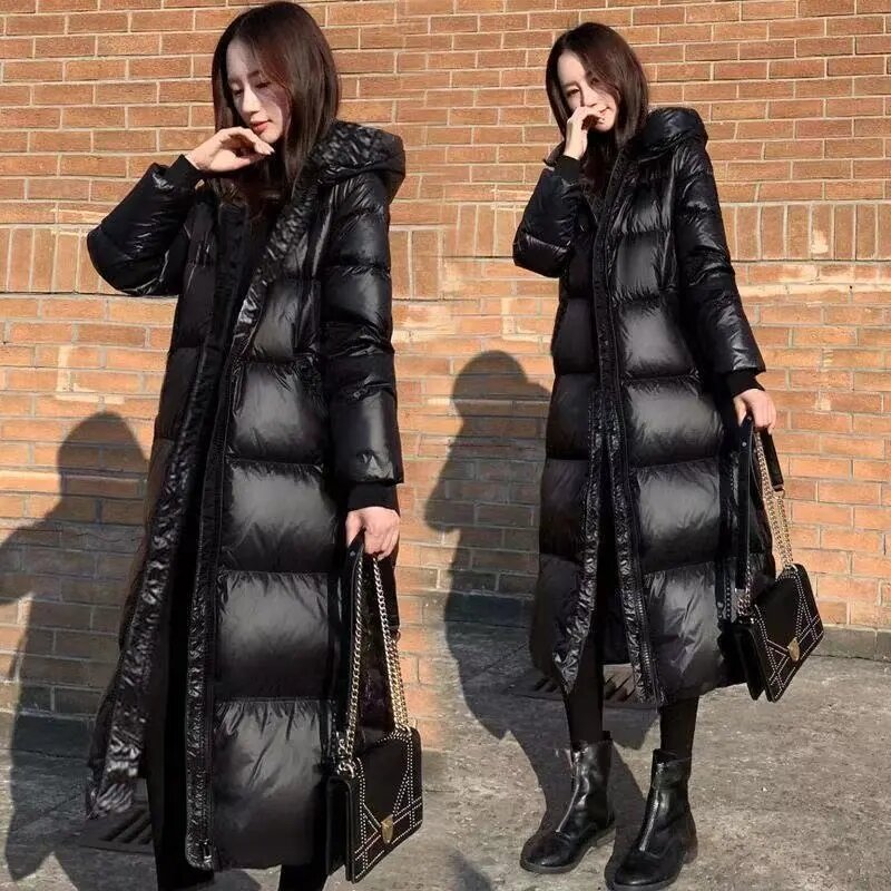 Mantel panjang bertudung wanita, jaket katun Korea ukuran besar longgar musim gugur dan dingin 2024