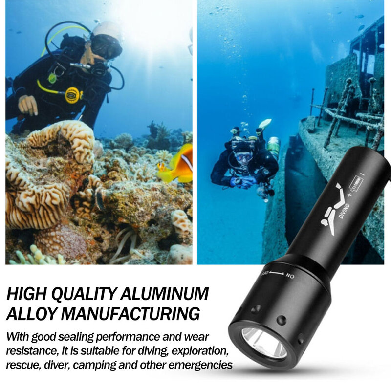 إضاءة مقاومة للماء تحت الماء 100 متر الغوص مصباح يدوي مشرق الغوص الشعلة على الخروج وضع الفانوس USB شحن مصباح