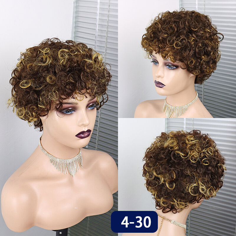 Fryzura Pixie peruka ludzkie włosy krótkie kręcone ludzkie włosy peruki dla czarnych kobiet tanie ludzkie włosy peruka pełna maszyna bezklejowa peruka z lokami włosy