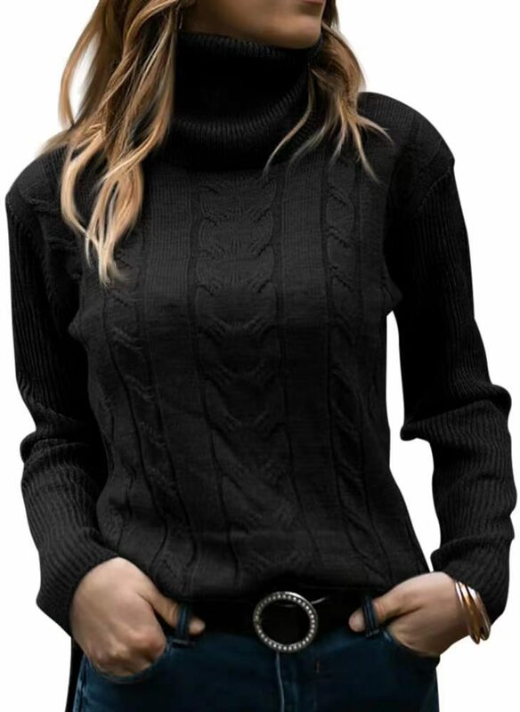 Jednolity kolor na szyję dzianiny 2023 jesień/zima nowa europejska i amerykańska moda Vintage długa sweter z rękawem damska