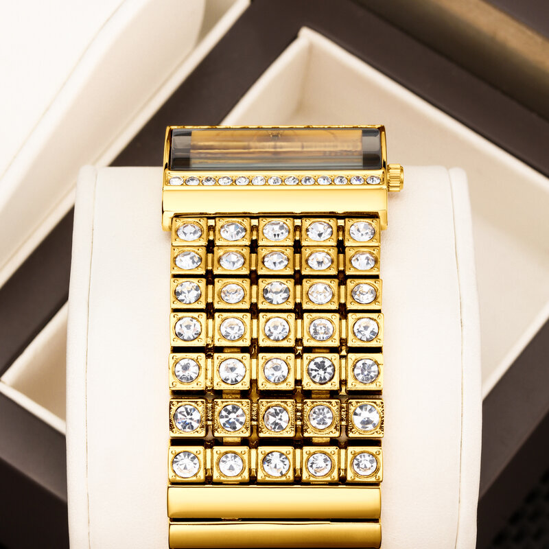 Yalalusi-ゴールドのクリスタルとダイヤモンドをあしらった高級腕時計,取り外し可能なボックス,電気メッキ,新しい流行のブランド,女性向け,2022