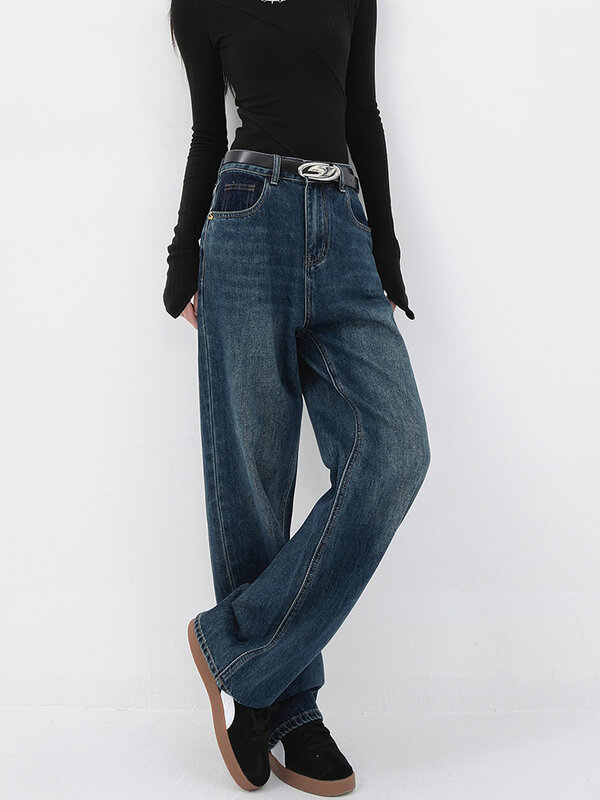 กางเกงยีนส์ขากว้างสำหรับผู้หญิงกางเกงวินเทจแนวสตรีทแวร์กางเกงขายาวลำลองซักกางเกงยีนส์ Y2k ใหม่ฤดูร้อน