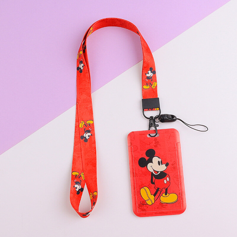 Disney-portatarjetas de Minnie para niñas, funda para tarjeta de puerta, cuerda colgante, soporte para insignia, correa para el cuello, tarjeta de visita, regalo pequeño