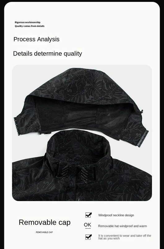 2024 Spring Windbreaker Men's Casual Tactical Waterproof Detachable Hat Jacket Unisex Fashion Gorpcore Camo Camping Fishing Coat