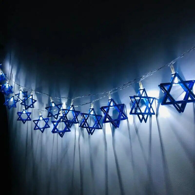 Luces LED Hanukkah para decoración de ventana, cadena de luces LED para mesita de noche portátil, chimenea