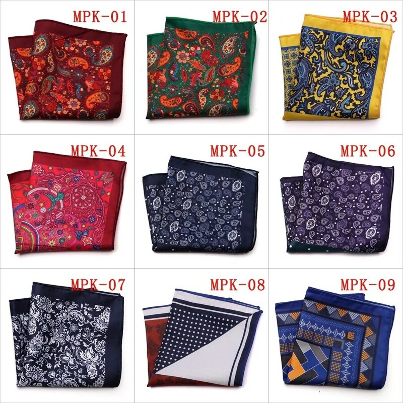Newest Fashion 23CM*23CM Pocket Square Handkerchief Dot Paisley Floral Plaid Soft Style Hanky Mens Suit Chest Towel Accessories