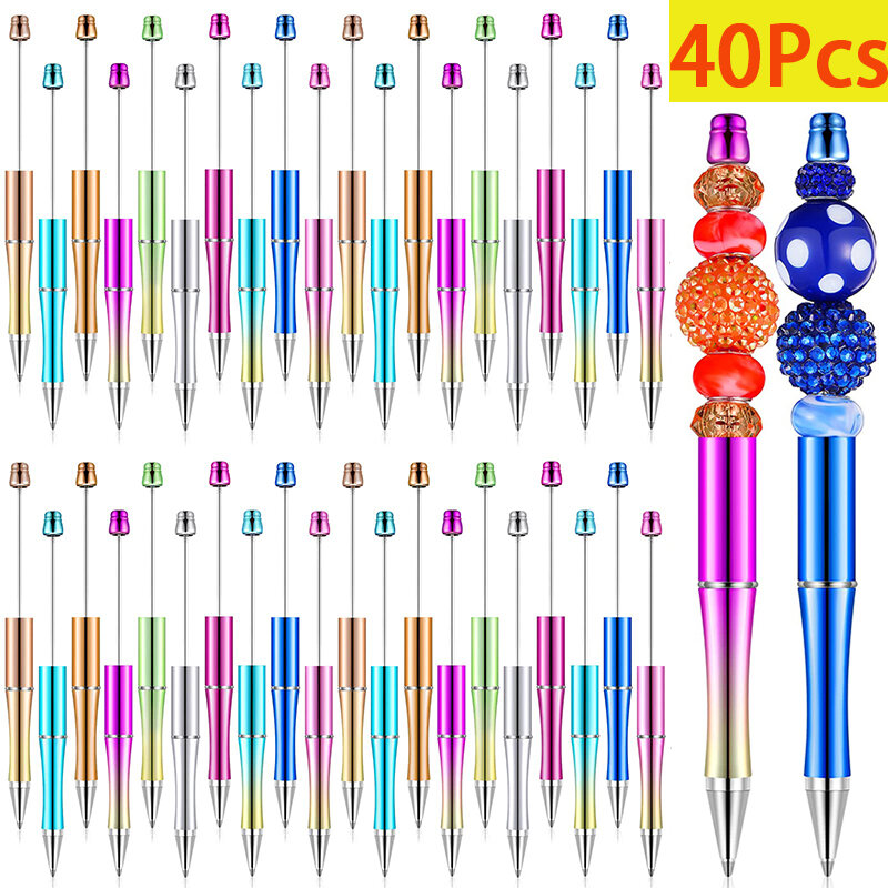 40Pcs Plastic Beaded Ballpoint Pen Various Beaded Pen Black Ink Pens For Young Students School Office Supplies (gradient)