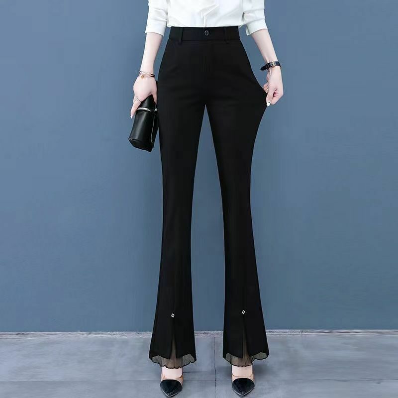 Sourire optique large jambe évasée pantalon mode bureau dame imbibé pantalon pour femmes pantalon taille haute fjFemale M-4XL 2024 B58