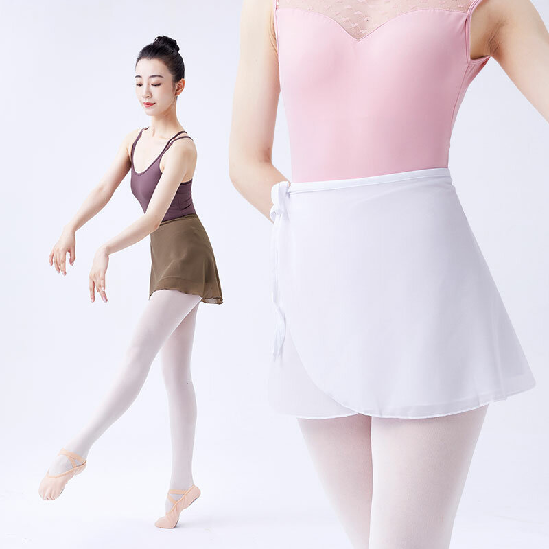 バレエスカート女性ショートダンススカートバレエチュチュ大人タイアップシフォン体操衣装バレリーナレースアップスカート