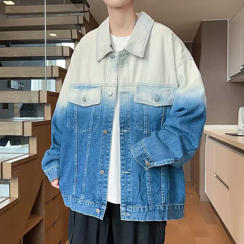 Куртка мужская джинсовая в стиле ретро с градиентным эффектом