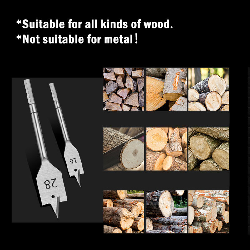 Woodwork Flat Wood Broca Spade, Woodworking Ferramenta Elétrica, Hex Shaped Shank, Madeira Madeira de Perfuração, 20mm, 22mm, 25mm, 28mm, 30mm, 32mm, 35mm, 38 milímetros
