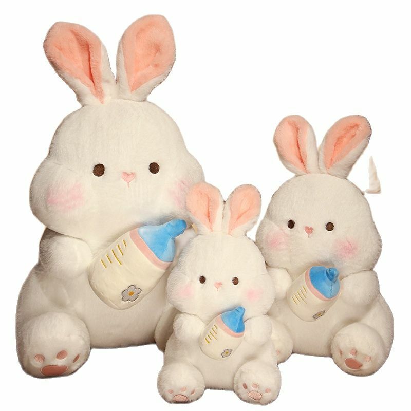 Cute Feeding Milk Bottle Rabbit peluche Toydoll Kids Throw Pillow Girl Birthday Gift Princess Ragdoll