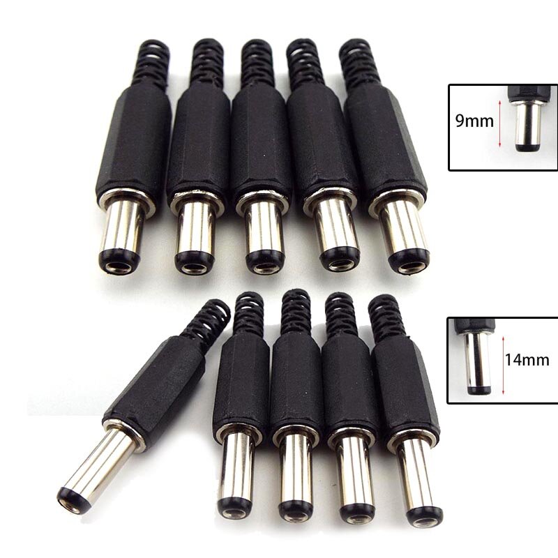 9mm 14mm DC Male Power Supply Jack Wire Charging Adapter Plug Electrical Connector 5.5mmx2.1mm Socket For DIY Projects