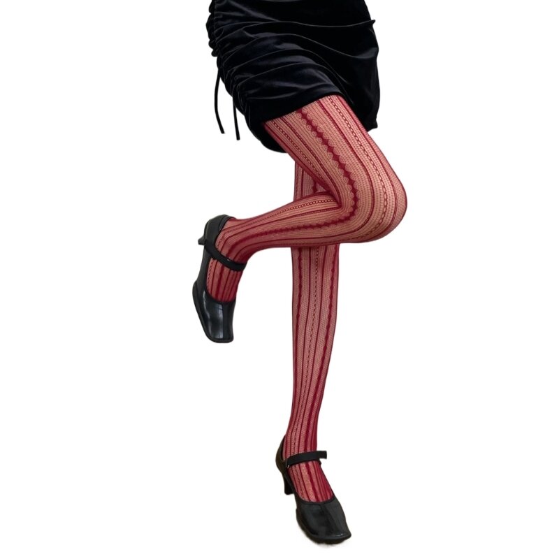 Elegant and Fashionable Women's Stockings Hosiery Stripe Pattern Fishnet Tights High Waist Pantyhose