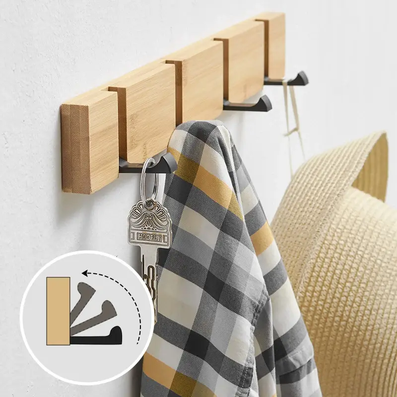 Crochets à vêtements pliables en bambou, cintres muraux derrière la porte, manteau domestique, étagère à serviettes, HOconfronT1