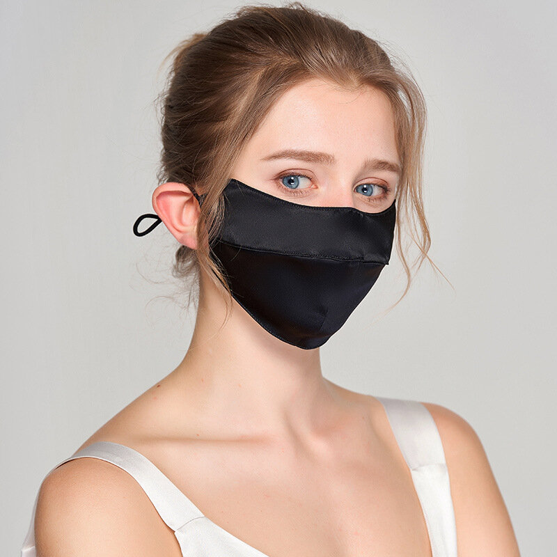 Dupla camada de seda amoreira protetor solar máscara para rosto feminino moda verão proteção ajustável orelha cinta respirável véu fino