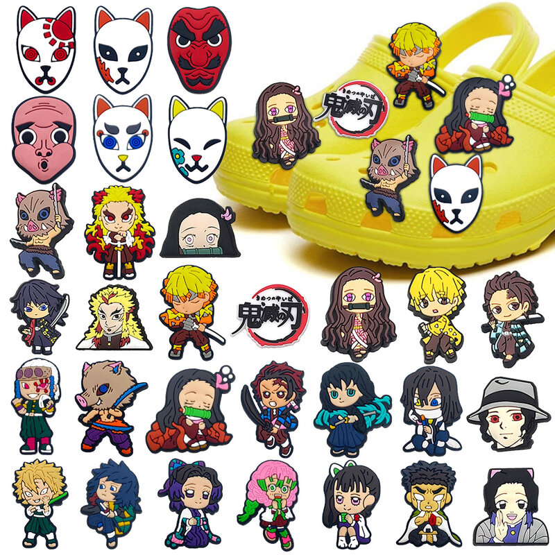 Japão Anime Cartoon Ghost Shoe Charms, Personagens de PVC Tamancos, Decore Sandálias Pins, Acessórios para Crianças, Adulto Boy Party Gifts, Novo, 1Pc