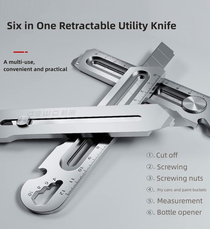 Многофункциональный Художественный нож 6 в 1, острый нож из нержавеющей стали 18 мм премиум-класса, практичный нож с хвостовым разрывом, дизайн/линейка/открывалка для бутылок, резак