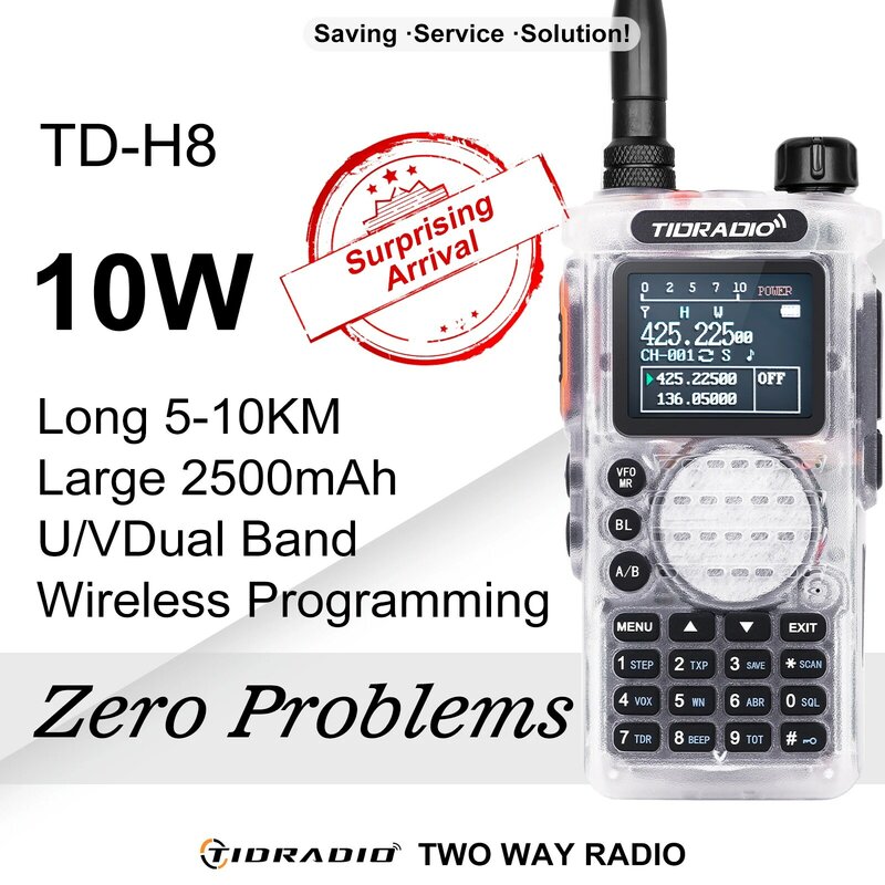 Tidradio Professional Walkie talkie、長距離緊急ラジオ、am、fm、ポータブル双方向ラジオ受信機、ワイヤレスセット、td h8、10w