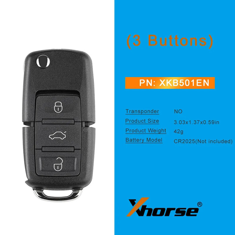 XHORSE-mando a distancia XKB501EN, 3 botones para Volkswagen tipo B5, 5 unidades por lote