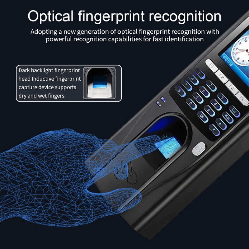 Biometric Fingerprint Time AttChimney Recorder, Reconhecimento do empregado, máquina eletrônica, suporte Multi Idiomas