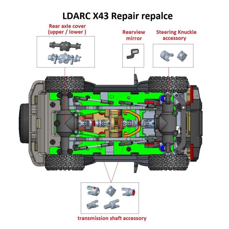 LDARC X43 accesorios de repuesto para reparación de todoterreno, nudillo de dirección, eje de transmisión, parte de la cubierta del eje