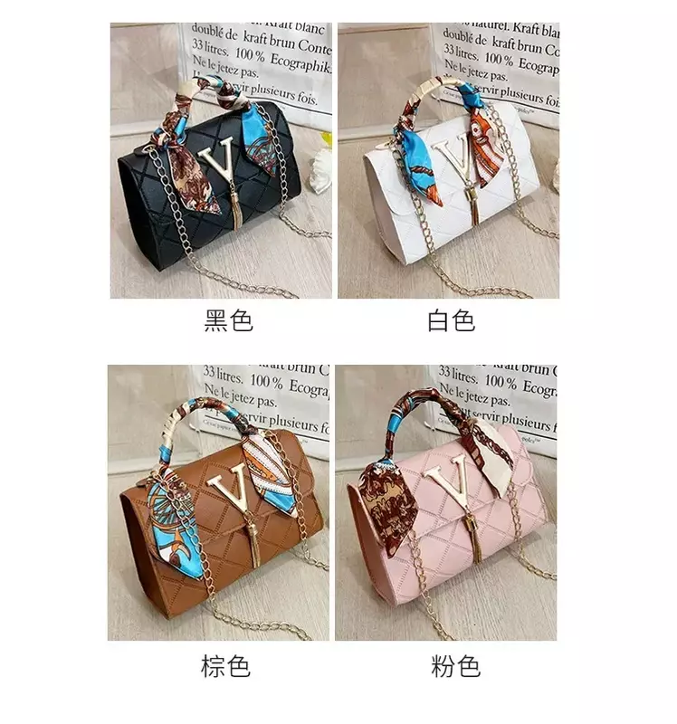 TOUB013  2023 New Fashion niche square patterned embossed scarf decoration V-pattern tassel lock chain single shoulder