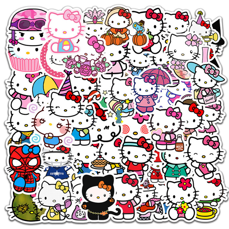 Pegatinas de Hello Kitty para niños, calcomanías de dibujos animados, Kawaii, grafiti, botella de agua, guitarra, diario, vinilo, 10/30/50 piezas