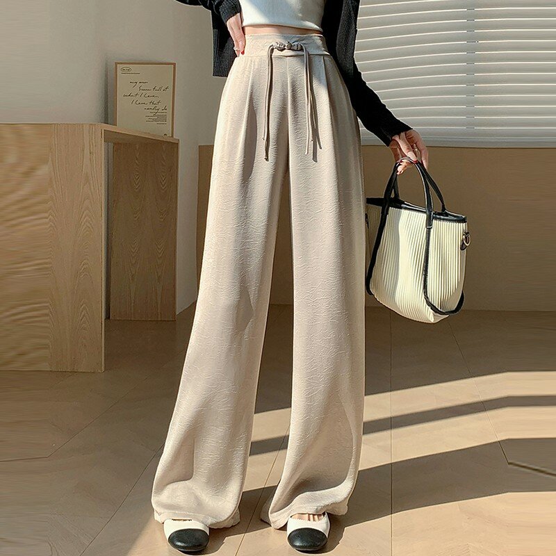Pantalones de pierna ancha de cintura alta para mujer, estilo coreano Vintage, Color sólido, básicos, informales, OL, novedad de primavera 2024, W1734