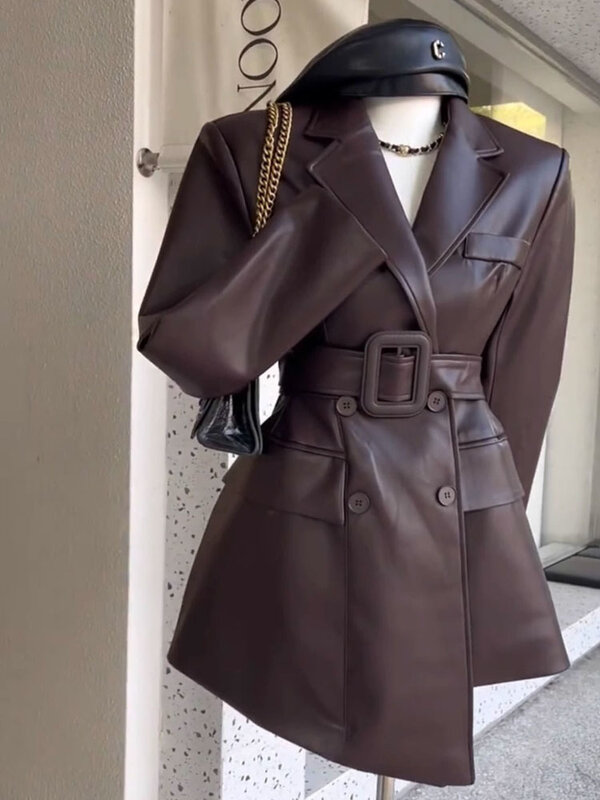 Coffee Colored And Super Beautiful Leather Jacket Women's Spring Autumn New In Coats Women's Leather Jacket Women's Coat