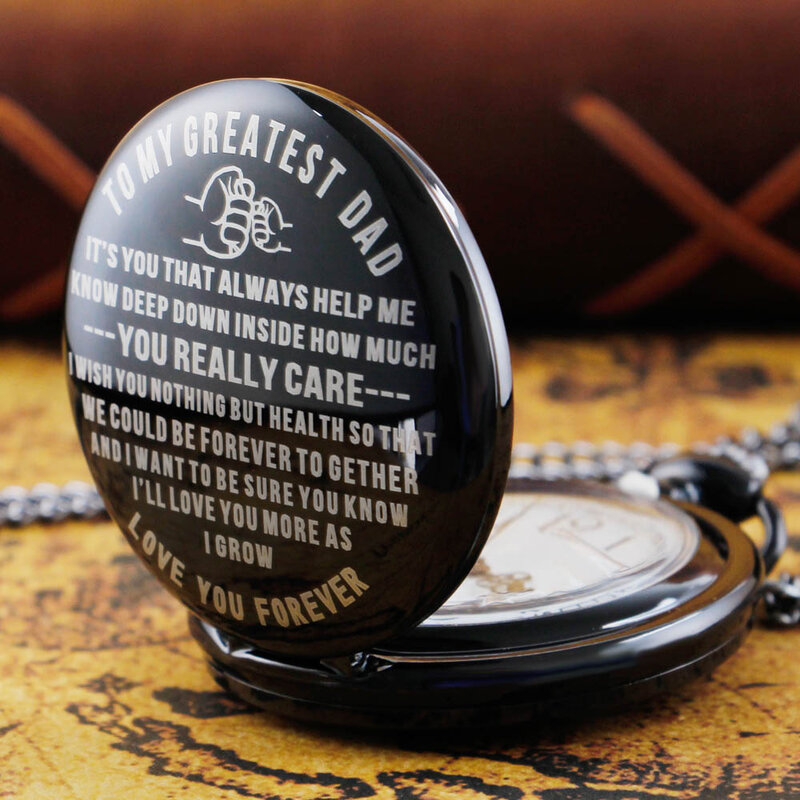 Unique To My Greatest Dad Engraved Customized Case Quartz Pocket Watch Men Chain Necklace Birthday Gifts for Family Dad CF1314